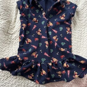 Navy Blue Kids Dress with Cheerleader Print